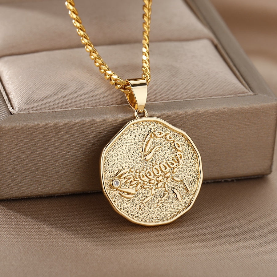 Astrological Sign Coin Pendant Necklace